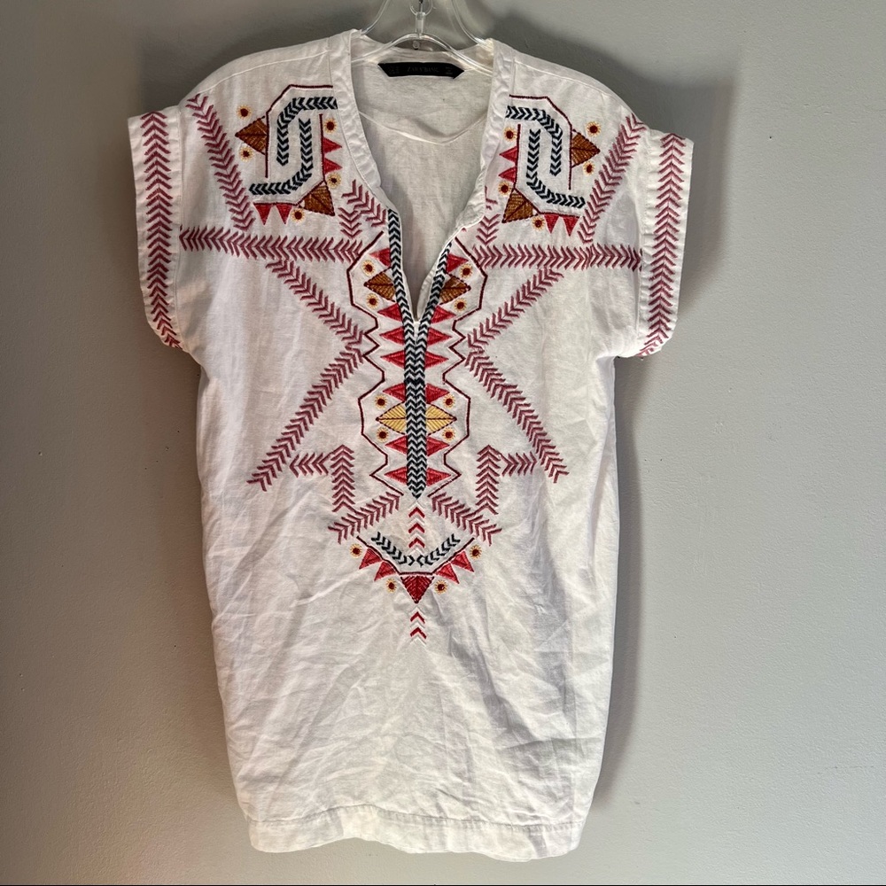 Zara Basic Dress Boho Tunic Sheath Embroidered Cover up Beach M